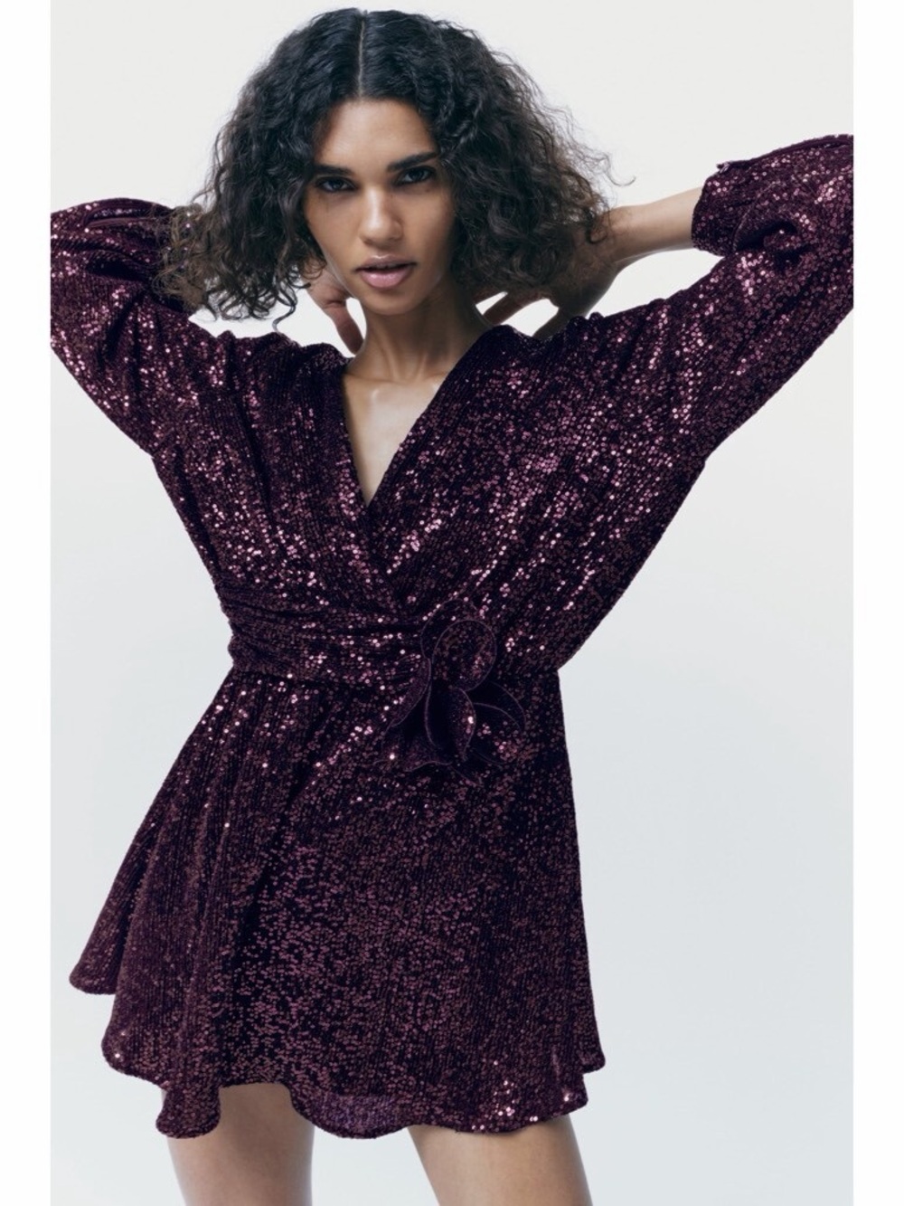 Zara | Purple Sequinned Crossover Playsuit with Floral Appliqué, Medium